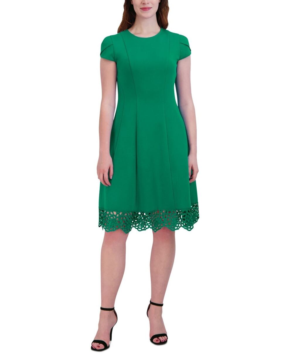 Donna Ricco Women's Round-Neck Sleeveless Fit & Flare Dress Green Size 2 2188